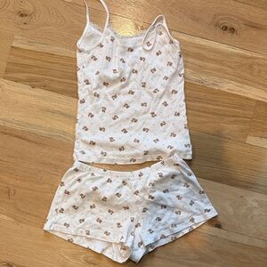 Brandy Melville Cream and Brown Floral Pajama Set